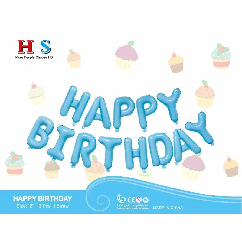 Zestaw balonów napis HAPPY BIRTHDAY błękitny 40cm Zestaw balonów napis HAPPY BIRTHDAY błękitny 40cm