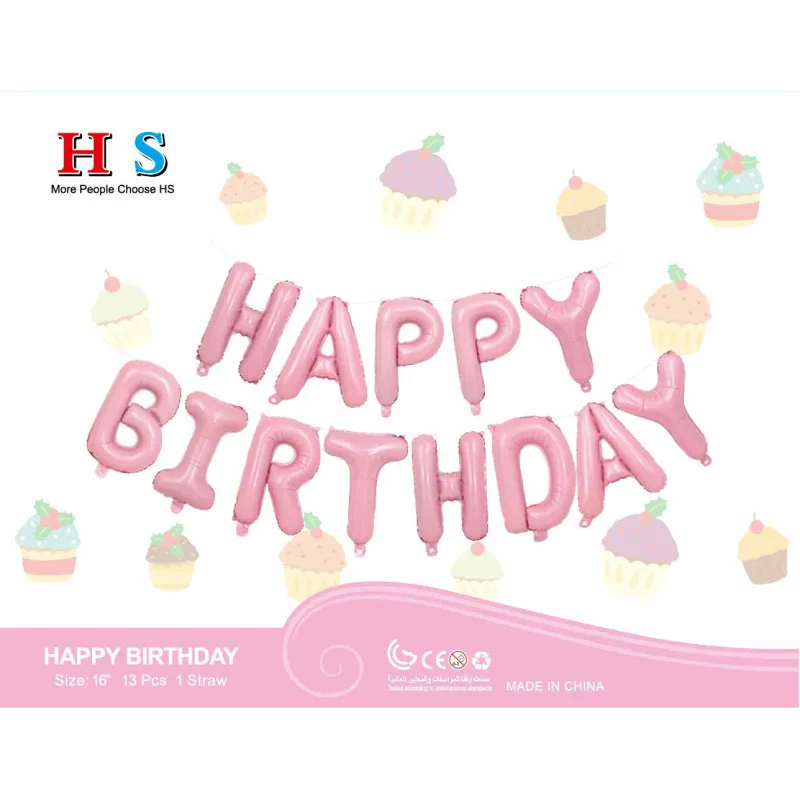 Zestaw balonów napis HAPPY BIRTHDAY różowy 40cm Zestaw balonów napis HAPPY BIRTHDAY różowy 40cm