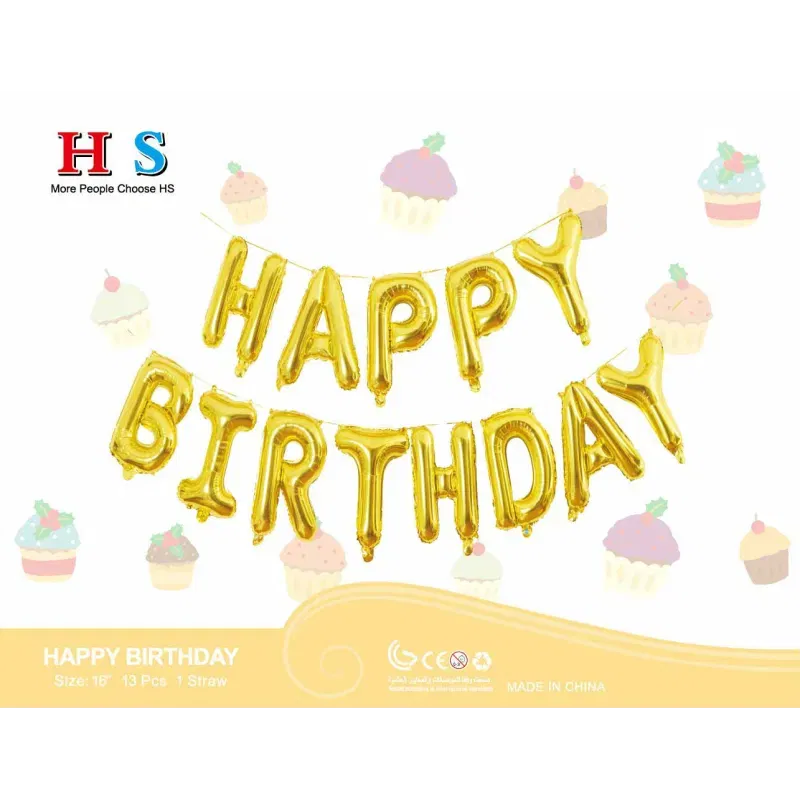 Zestaw balonów napis HAPPY BIRTHDAY złoty 40cm Zestaw balonów napis HAPPY BIRTHDAY złoty 40cm