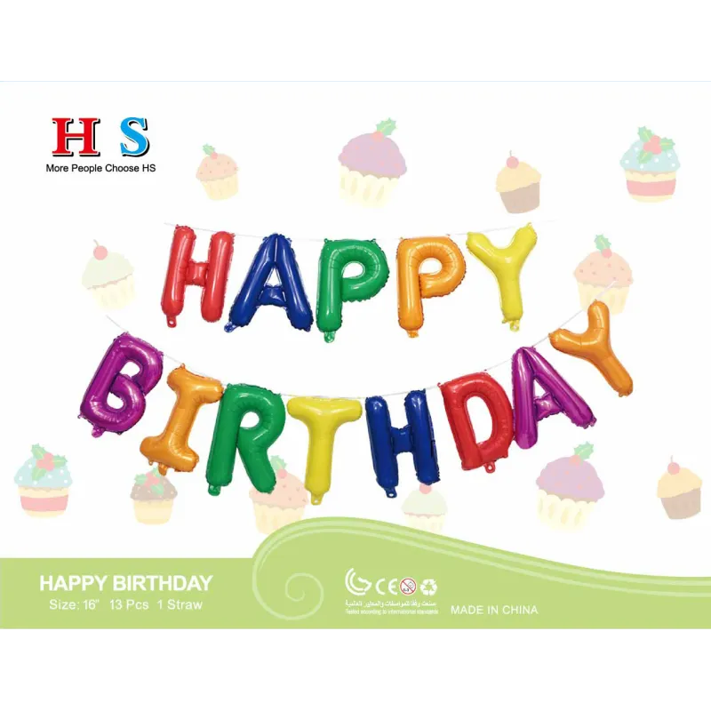 Zestaw balonów napis HAPPY BIRTHDAY kolorowy 40cm