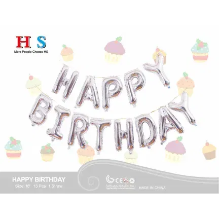 Zestaw balonów napis HAPPY BIRTHDAY srebrny 40cm Zestaw balonów napis HAPPY BIRTHDAY srebrny 40cm