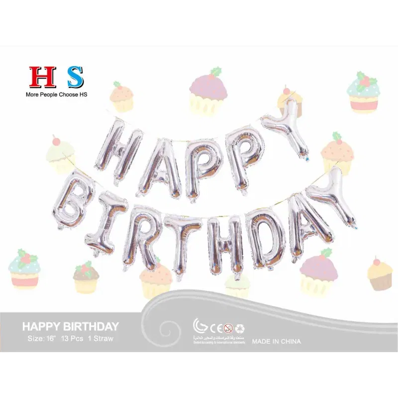 Zestaw balonów napis HAPPY BIRTHDAY srebrny 40cm Zestaw balonów napis HAPPY BIRTHDAY srebrny 40cm