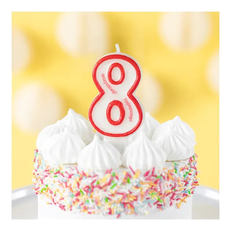 Świeczka cyfra 8 z napisem Wszystkiego najlepszego 