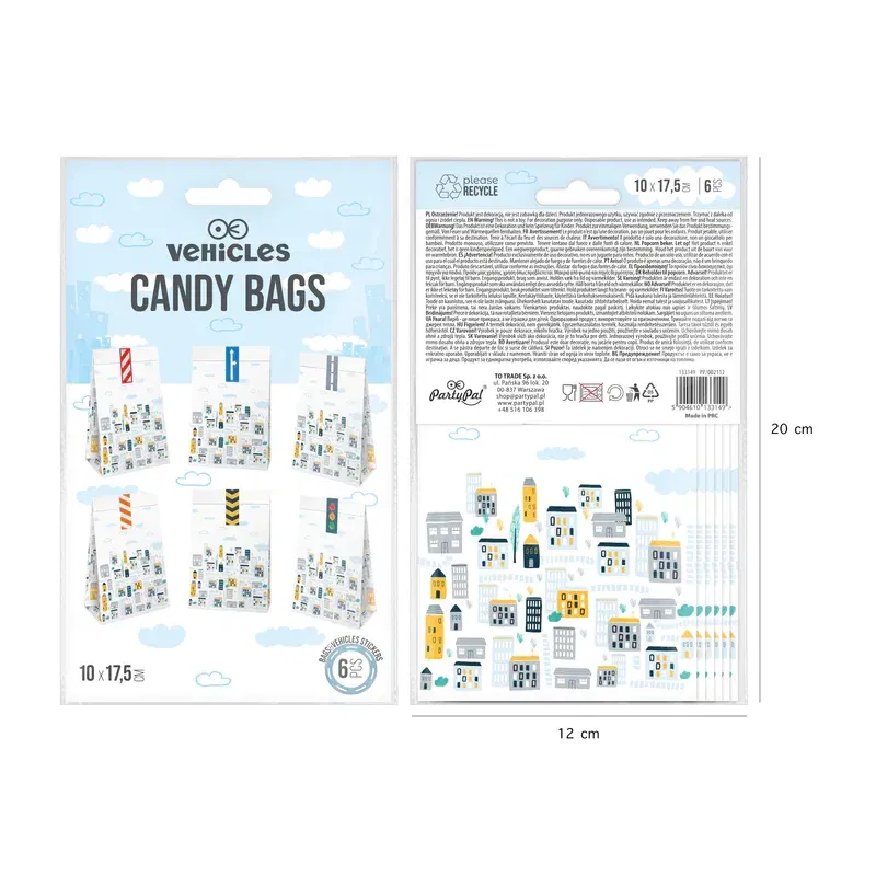 Torebki na cukierki Auta 6szt. zestaw