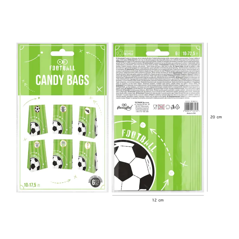 Torebki na cukierki Football 6szt. Torebki na cukierki Football 6szt.