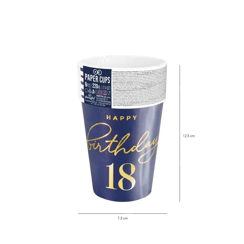 Kubek Happy Birthday 18 granatowy 220ml 6szt.