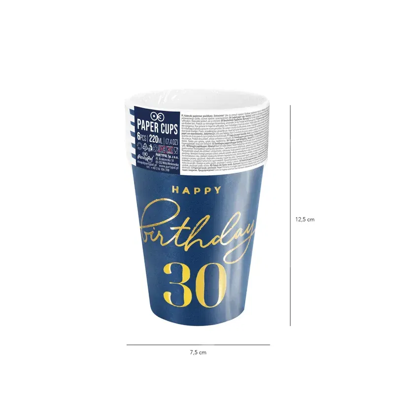 Kubek Happy Birthday 30 granatowy 220ml 6szt. Kubek Happy Birthday 30 granatowy 220ml 6szt.