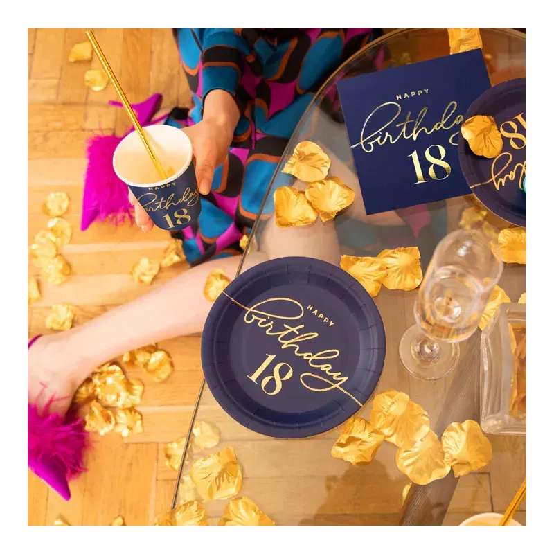 Talerzyk papierowy Happy Birthday 18 granatowy 7cali 6szt. Talerzyk papierowy Happy Birthday 18 granatowy 7cali 6szt.