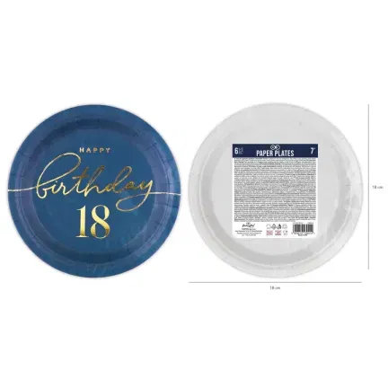 Talerzyk papierowy Happy Birthday 18 granatowy 7cali 6szt. Talerzyk papierowy Happy Birthday 18 granatowy 7cali 6szt.