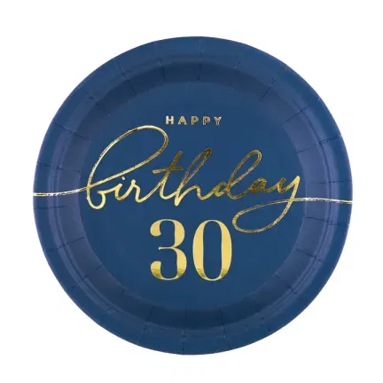 Talerzyk papierowy Happy Birthday 30 granatowy 7cali 6szt.