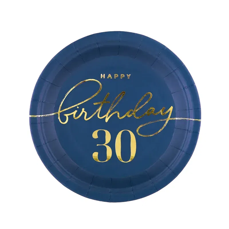 Talerzyk papierowy Happy Birthday 30 granatowy 7cali 6szt.