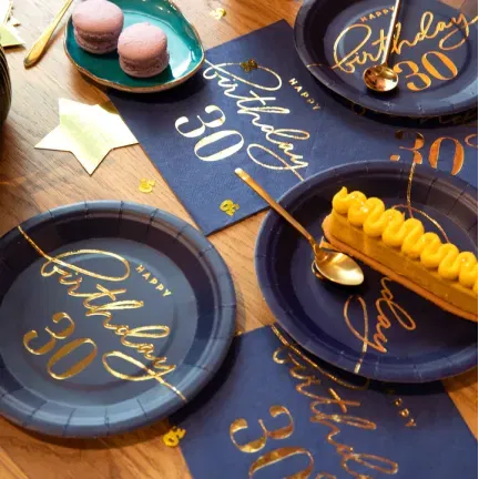 Talerzyk papierowy Happy Birthday 30 granatowy 7cali 6szt.