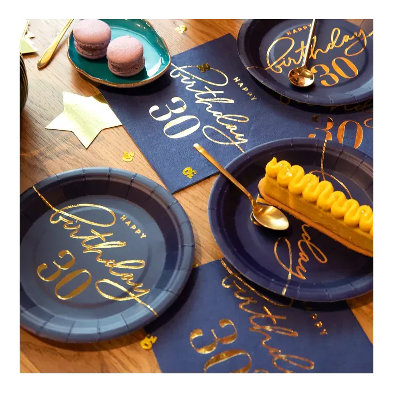 Talerzyk papierowy Happy Birthday 30 granatowy 7cali 6szt.