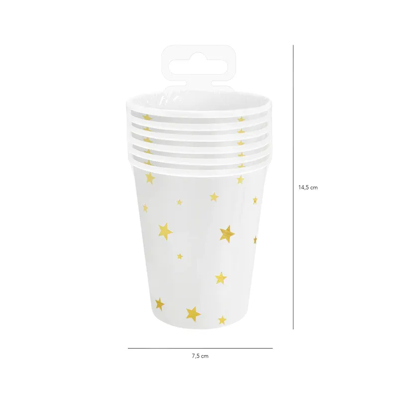 Kubek biały w złote gwiazdki 6szt