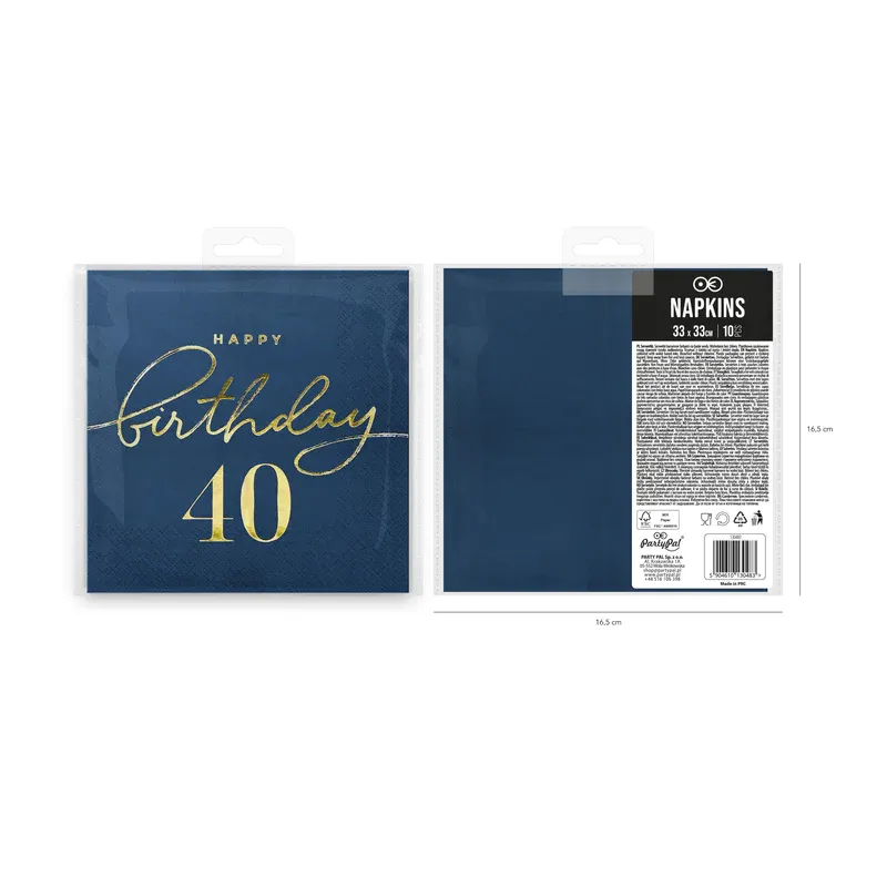 Serwetki Happy Birthday 40 granatowe 10szt. Serwetki Happy Birthday 40 granatowe 10szt.