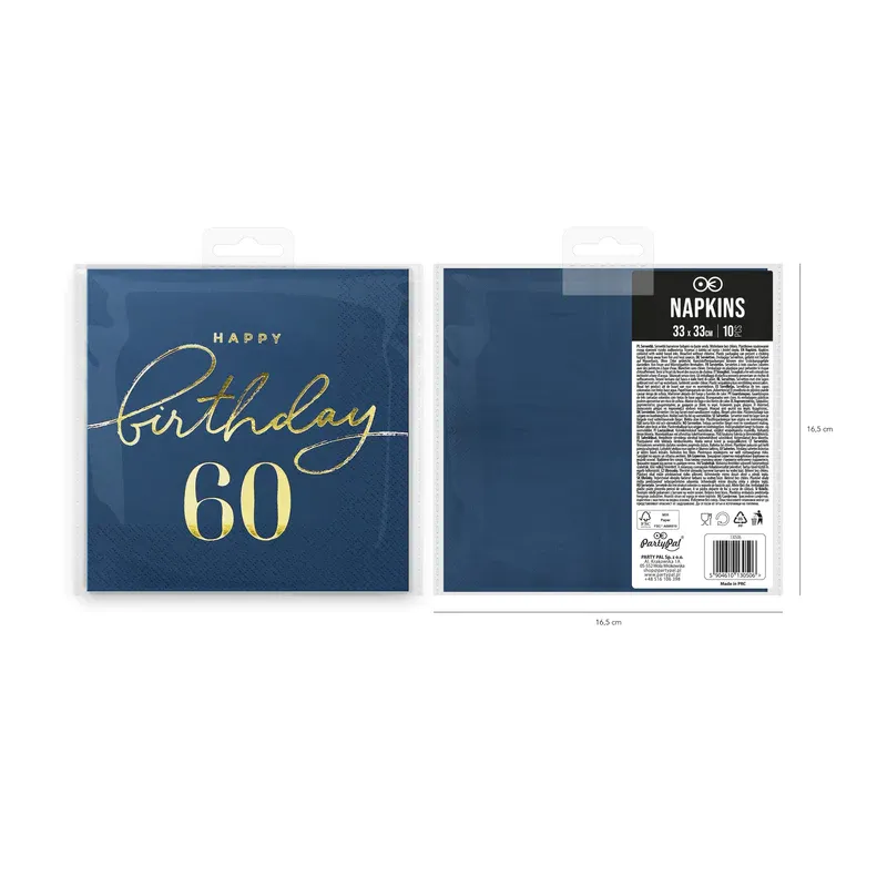 Serwetki Happy Birthday 60 granatowe 10szt. Serwetki Happy Birthday 60 granatowe 10szt.