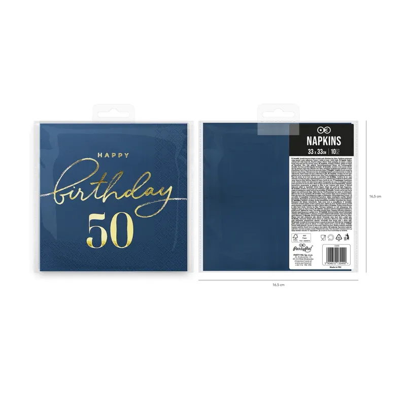 Serwetki Happy Birthday 50 granatowe 10szt.