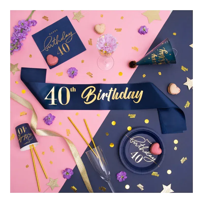 Szarfa urodzinowa 40th Birthday granatowo-złota 10x160cm