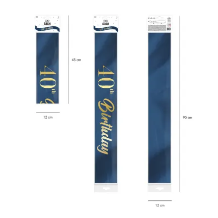 Szarfa urodzinowa 40th Birthday granatowo-złota 10x160cm