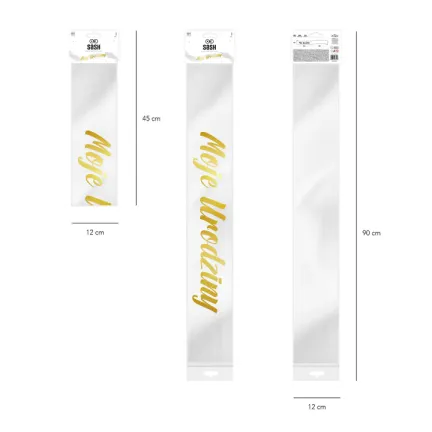 Szarfa urodzinowa Moje Urodziny biało-złota 10x160cm Szarfa urodzinowa Moje Urodziny biało-złota 10x160cm