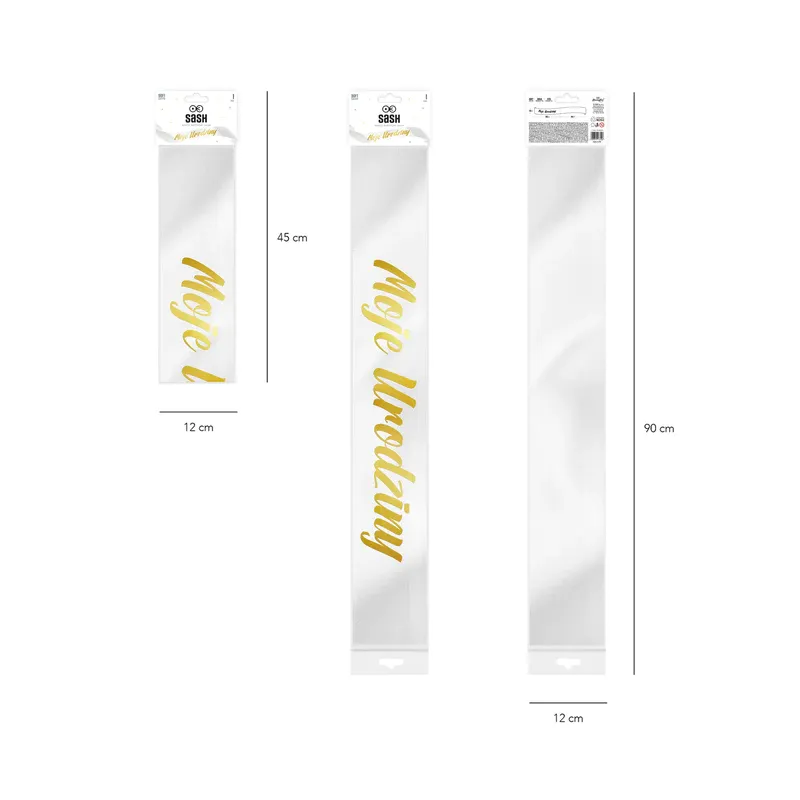 Szarfa urodzinowa Moje Urodziny biało-złota 10x160cm Szarfa urodzinowa Moje Urodziny biało-złota 10x160cm