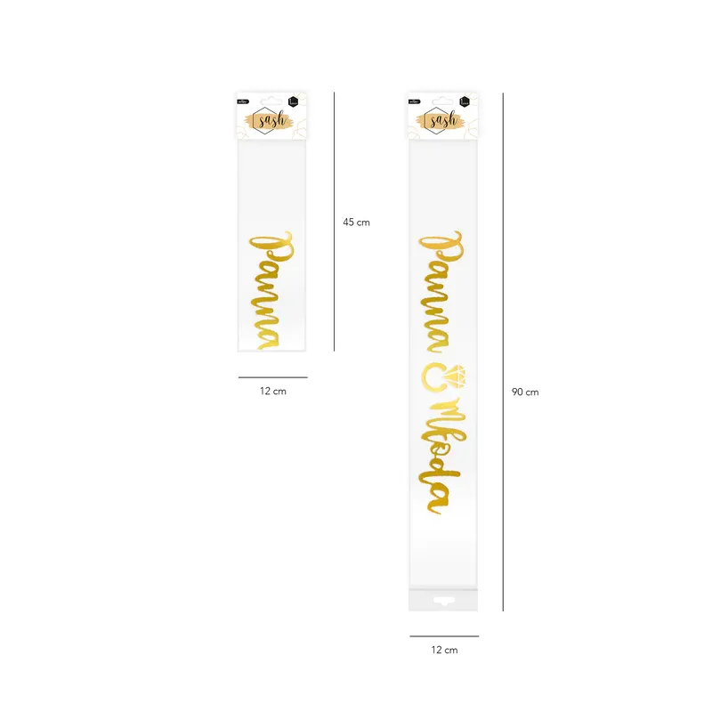 Szarfa na wieczór panieński Panna Młoda biało-złota 160cm