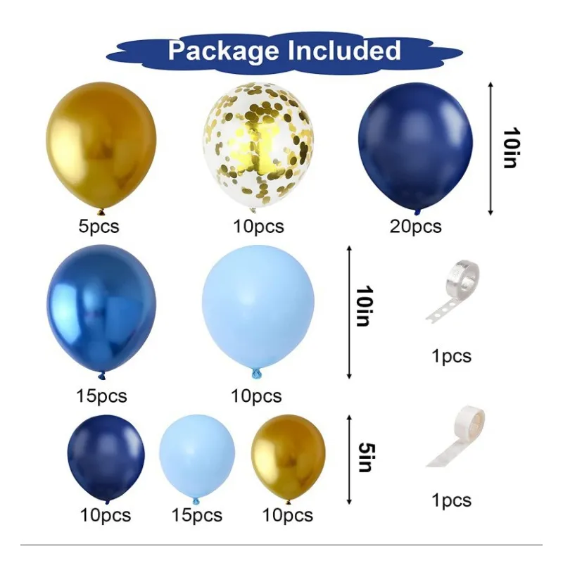 GIRLANDA BALONOWA niebiesko złota 97 elementów GIRLANDA BALONOWA niebiesko złota 97 elementów