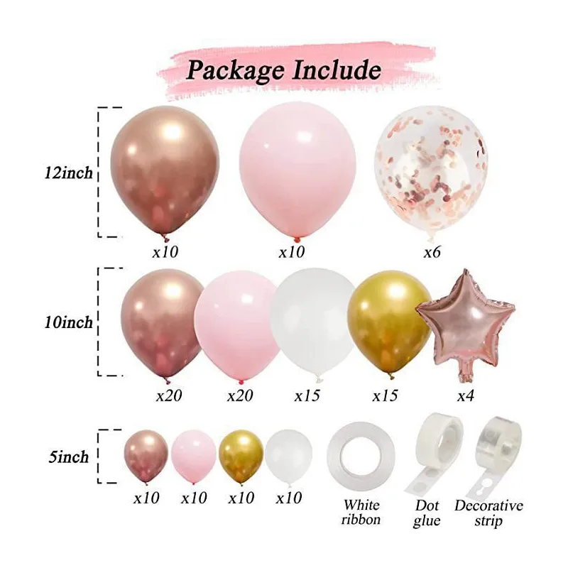 GIRLANDA BALONOWA różowo złota 143 elementy