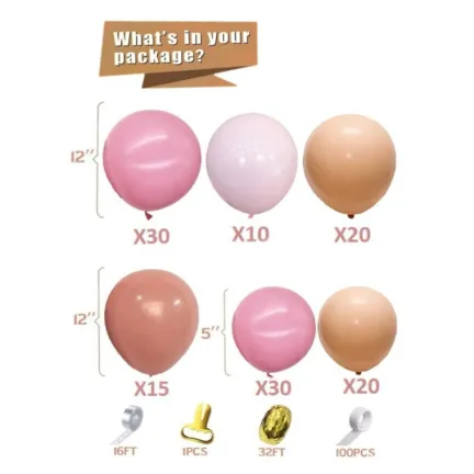 GIRLANDA BALONOWA różowo cielista 129 elementów