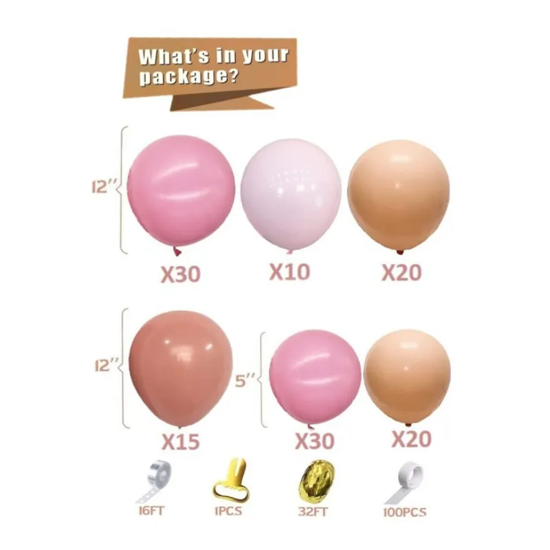 GIRLANDA BALONOWA różowo cielista 129 elementów