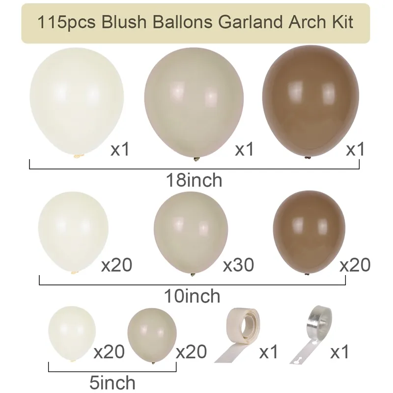 GIRLANDA BALONOWA kawowa 115 elementów