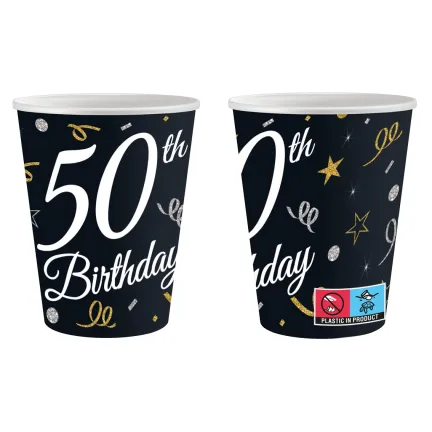 Kubeczki papierowe B&C 50 Birthday, 6 szt.