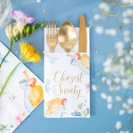 Kieszonki na sztućce Chrzest Anioły 16szt.