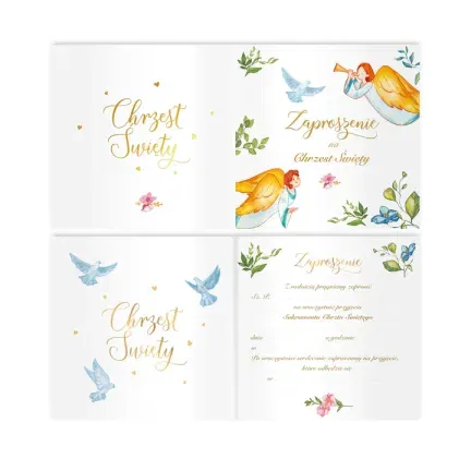 Zaproszenie na chrzest Anioły 10szt. 