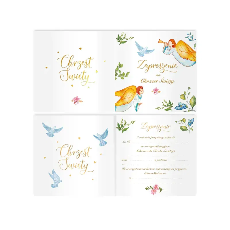 Zaproszenie na chrzest Anioły 10szt. 