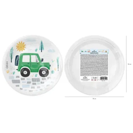 Talerzyki papierowe Auta 7cali 6szt. zestaw 