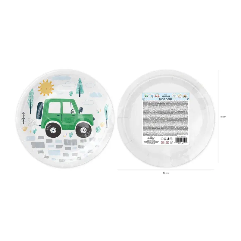 Talerzyki papierowe Auta 7cali 6szt. zestaw 