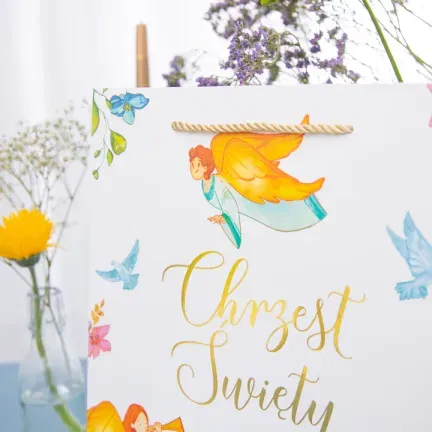 Torebka na prezenty Chrzest Anioły duża Torebka na prezenty Chrzest Anioły duża