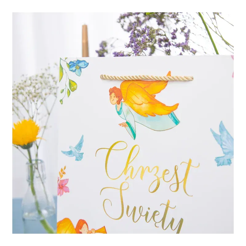 Torebka na prezenty Chrzest Anioły duża Torebka na prezenty Chrzest Anioły duża