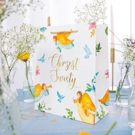 Torebka na prezenty Chrzest Anioły duża Torebka na prezenty Chrzest Anioły duża