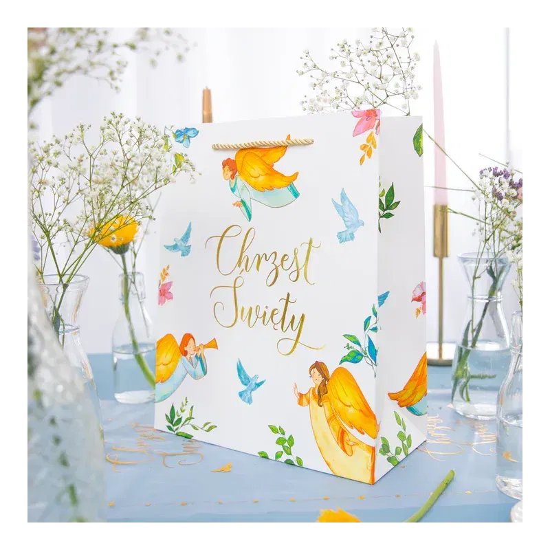 Torebka na prezenty Chrzest Anioły duża Torebka na prezenty Chrzest Anioły duża