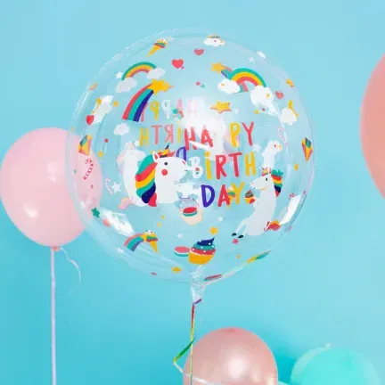 Balon przeźroczysty okrągły Jednorożec 45cm, 1szt. Balon przeźroczysty okrągły Jednorożec 45cm, 1szt.
