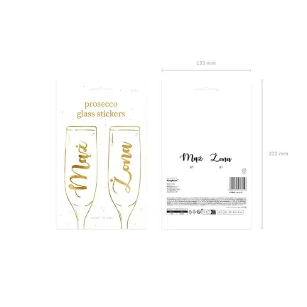 Naklejki na kieliszki ''Mąż i Żona'', złoty