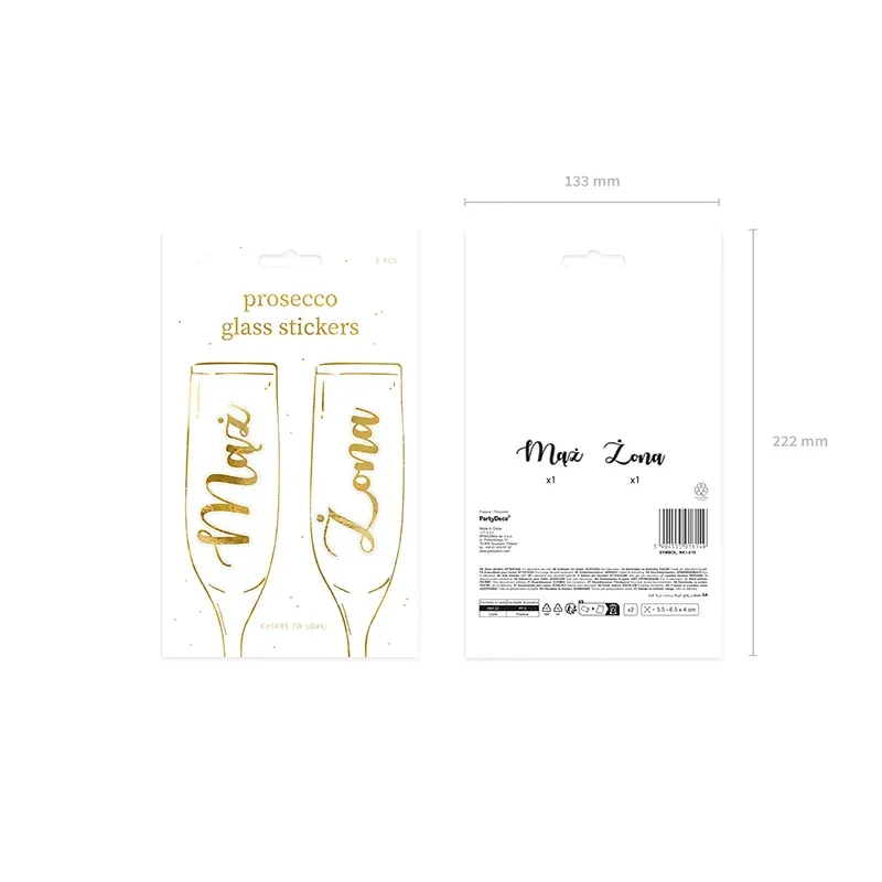 Naklejki na kieliszki ''Mąż i Żona'', złoty