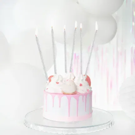 Świeczki urodzinowe srebrne z brokatem 6szt.