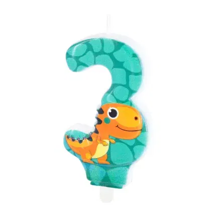 Świeczka na tort Dinozaury cyfra 3