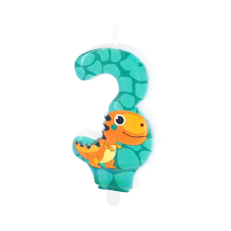 Świeczka na tort Dinozaury cyfra 3