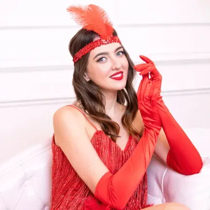 Opaska Lata 20 z piórami czerwona Opaska Lata 20 z piórami czerwona