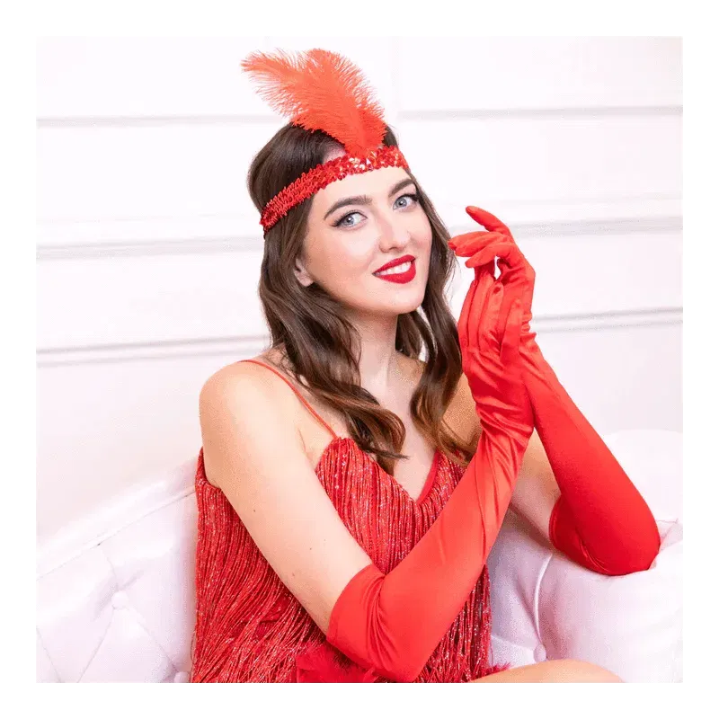 Opaska Lata 20 z piórami czerwona Opaska Lata 20 z piórami czerwona