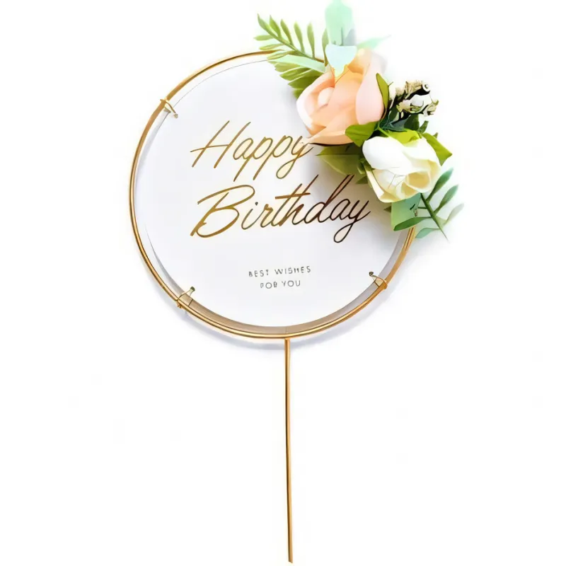 Topper Happy Birthday Bialo-zloty